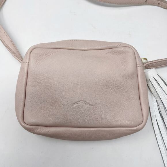 Diver Swimmer Blush Pink Leather Crossbody Bag White Tassel Zipper Made in USA - Picture 3 of 14